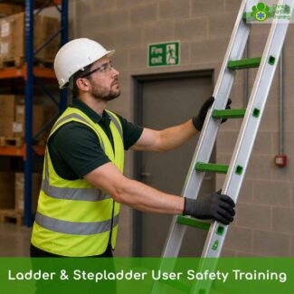 Trainer demonstrates the correct way to safely climb a ladder or stepladder.