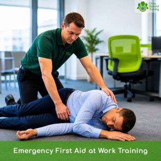 Trainer demonstrates the recovery position for emergency training at work course