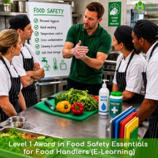 Ofqual-accredited Level 1 Award in Food Safety Essentials for food handlers in low-to-moderate risk environments. Covers hand washing, the danger zone and cross-contamination.