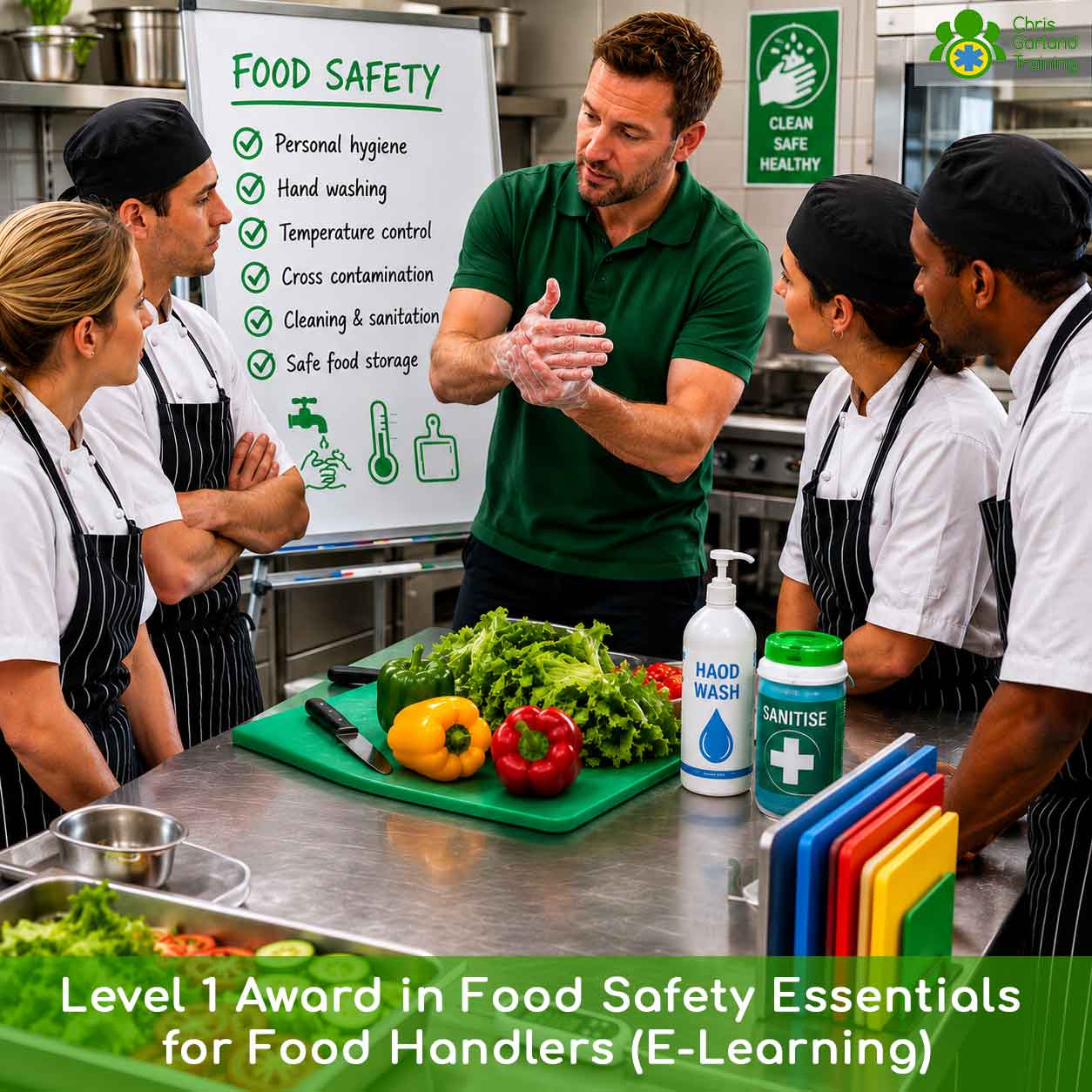 Ofqual-accredited Level 1 Award in Food Safety Essentials for food handlers in low-to-moderate risk environments. Covers hand washing, the danger zone and cross-contamination.