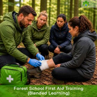 Forest School First Aid via blended learning: 6 to 8 hours online pre-learning plus 2 days face to face. The same QNUK Level 3 qualification as our 3-day course, with less time away from your setting. Ofsted and ISI accepted