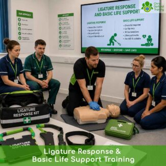 Combined ligature response and Basic Life Support training for those without an in-date first aid certificate. Practical, hands-on training in cutting technique, CPR and AED use for adult and child casualties