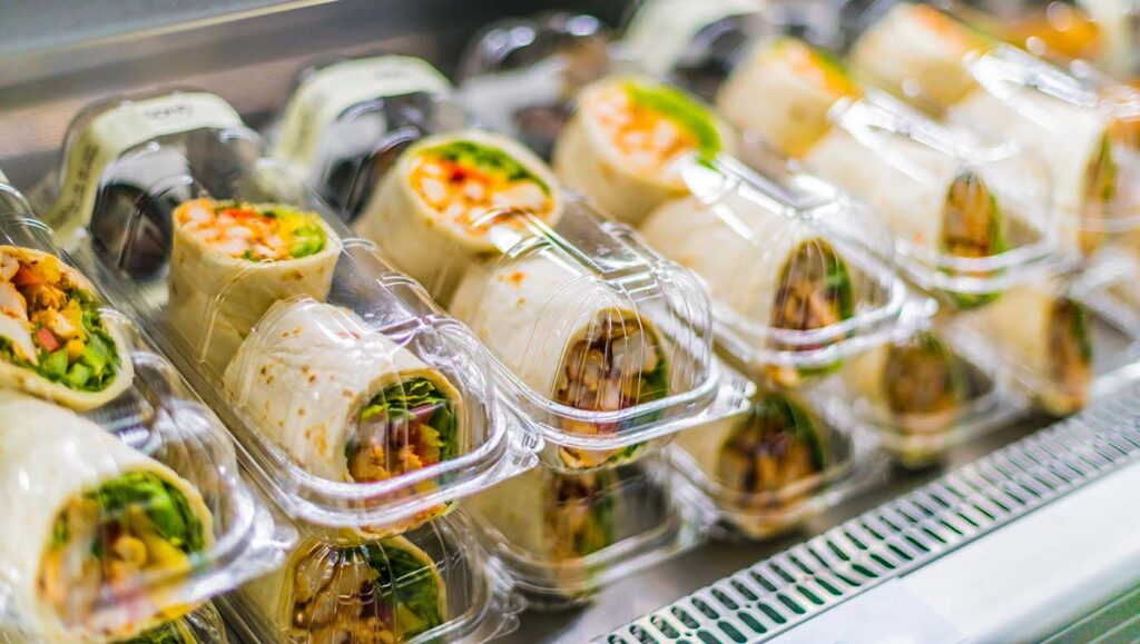Image of some pre-packed sandwiches in a food display counter