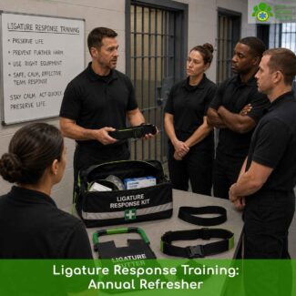 Annual ligature response refresher for trained staff in mental health units, prisons, refuges and residential care. A 2-hour practical course maintaining competency between full requalifications.