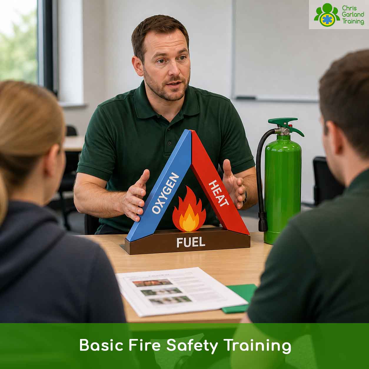 Trainer demonstrates the basic principles of fire safety