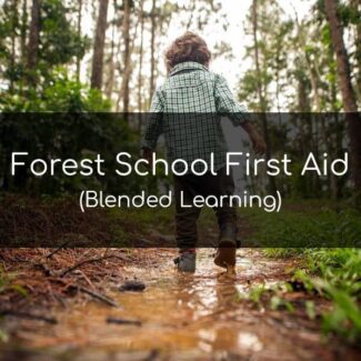 Image showing a small boy walking through puddles in woodland.
