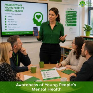 An Ofqual-regulated, one-day qualification for teachers, youth workers, support staff and parents. Covers mental health conditions, harmful coping strategies, suicidal crisis and resilience in young people. Mapped to NICE guidelines.
