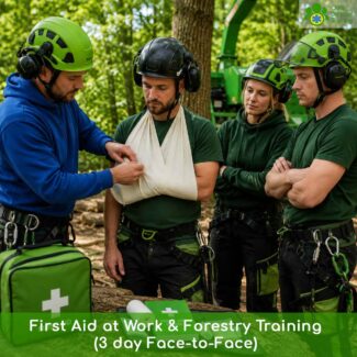 A 3-day First Aid at Work +F (FAW+F) course for high-risk work on Forestry England land. Covers the full FAW syllabus plus the Forestry Commission's PPG59 elements, including hypothermia, catastrophic bleeding and Lyme disease. Ofqual option available.